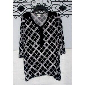 Christopher & Banks Women's Knit Top Size M 3/4 Sleeve Multicolored V Neck